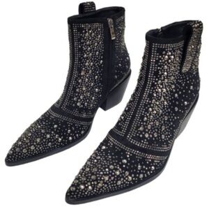 Rhinestone Cowboy Sparkly Ankle Boots - Black size 9.5
